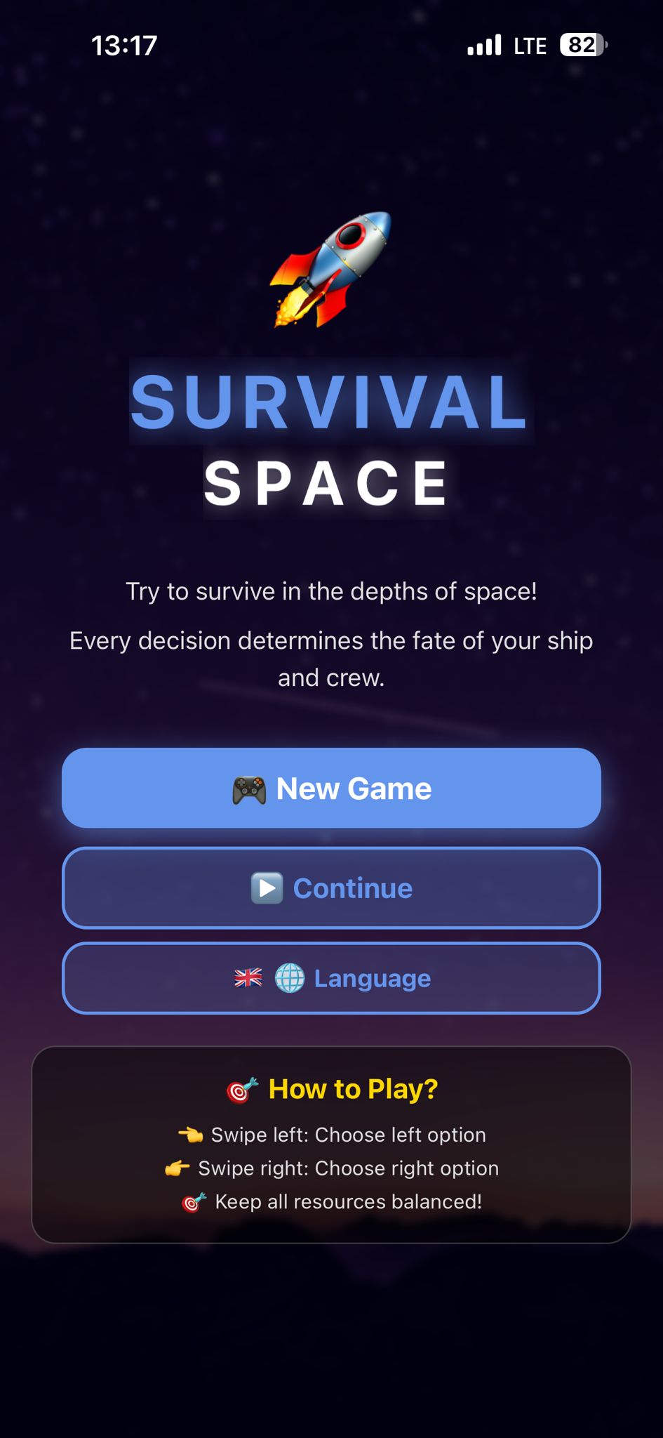 Survival Space Main Menu
